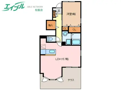 ルシヨン C棟(1LDK/1階)の間取り写真