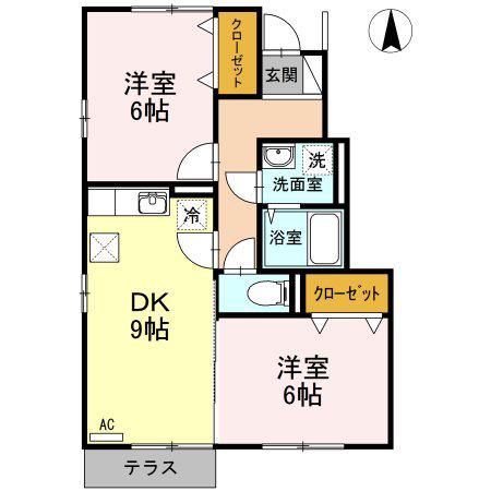 コーポラス上原(2DK/1階)の間取り写真