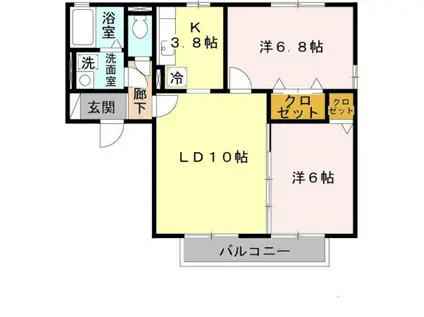 リビオン A棟(2LDK/2階)の間取り写真