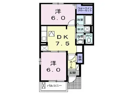 コッティ光II(2DK/1階)の間取り写真