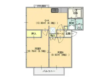 コーポクボタ A棟(2DK/1階)の間取り写真