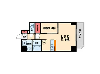 ラ・ピシーヌ南堀江(1LDK/11階)の間取り写真