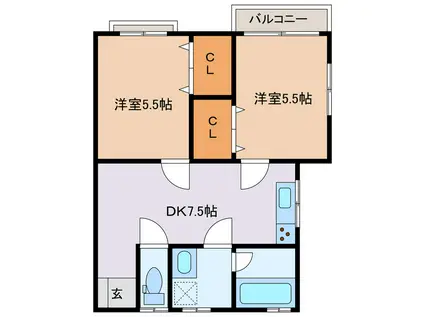 セントラルハイツII(2DK/1階)の間取り写真