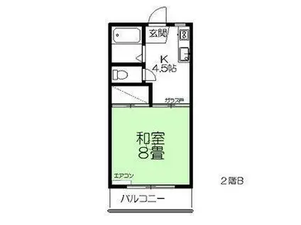 ハピネス古城I(1K/2階)の間取り写真