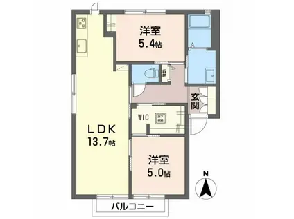 ドミール医大北B(2LDK/1階)の間取り写真