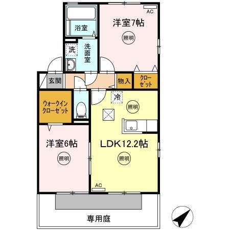 リビングタウン宇多津 D棟(2LDK/1階)の間取り写真