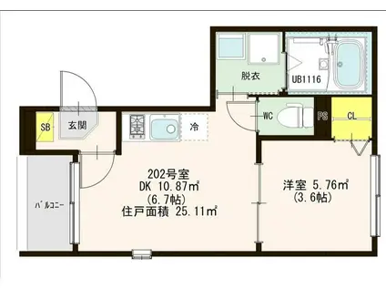 LEGARE足立(1DK/2階)の間取り写真