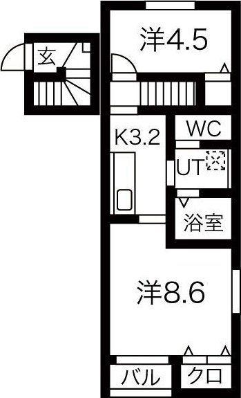 ぺシュール(1LDK/2階)の間取り写真