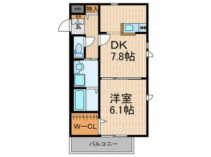 メゾン沙羅(1DK/2階)の間取り写真