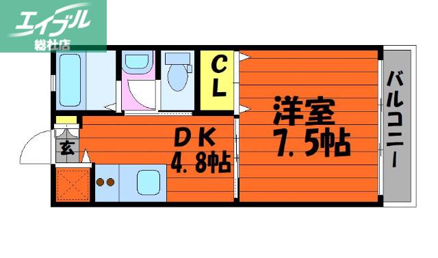 ポローニア西阿知(1DK/2階)の間取り写真