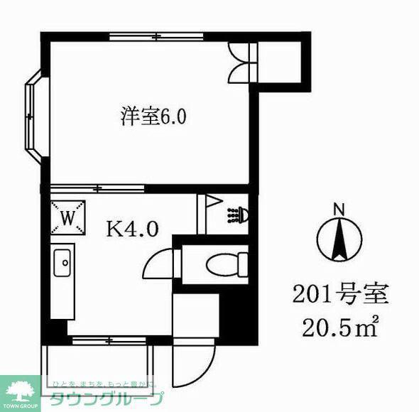 フェリシモサチ(1K/2階)の間取り写真