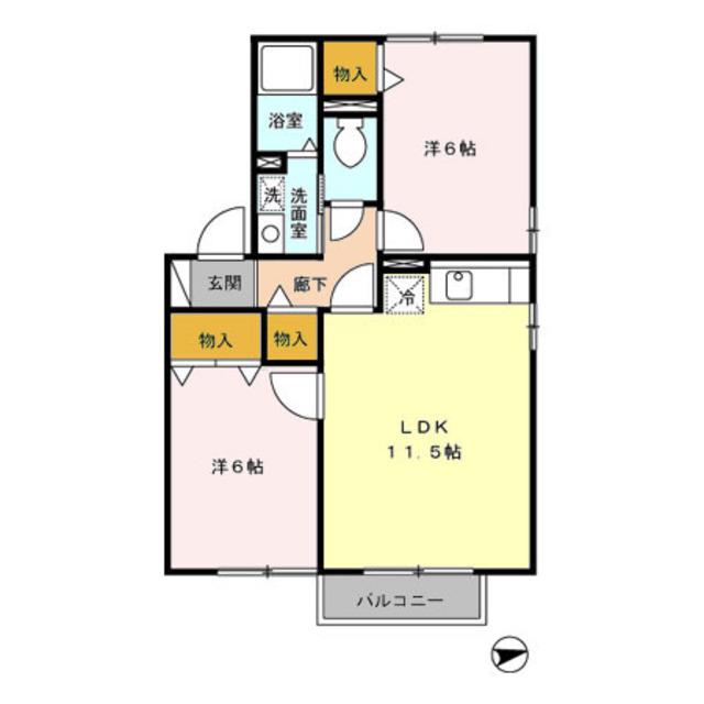 イーストヒルズB棟(2LDK/2階)の間取り写真