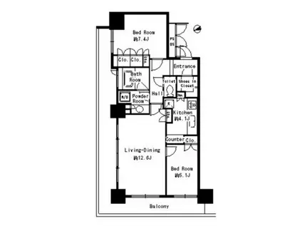 パークタワー芝浦ベイワードアーバンウイング(2LDK/7階)の間取り写真