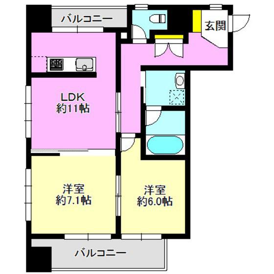 ピアビル(2LDK/9階)の間取り写真