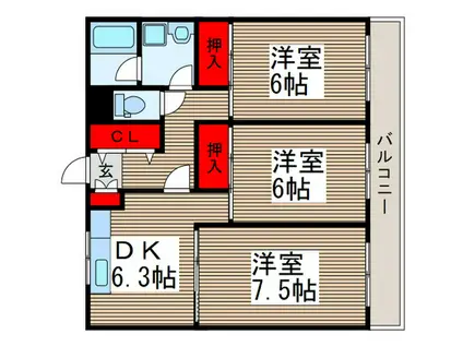 ウイング松山(3DK/3階)の間取り写真