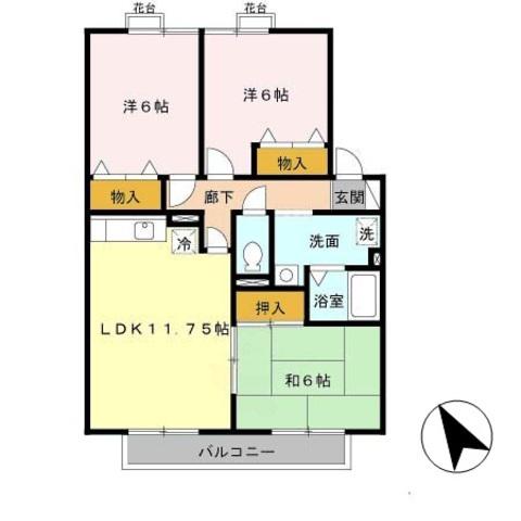 23番館(3LDK/2階)の間取り写真