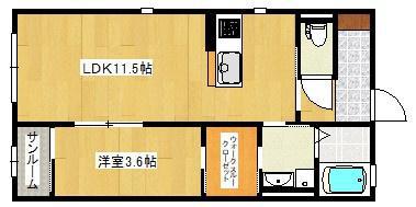 セレッソハイムII(1LDK/1階)の間取り写真