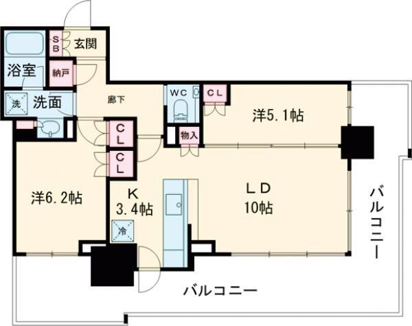 ベイシティタワーズ神戸ウエスト(2SLDK/12階)の間取り写真