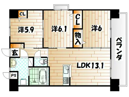 フローラ菜園場(3LDK/7階)の間取り写真