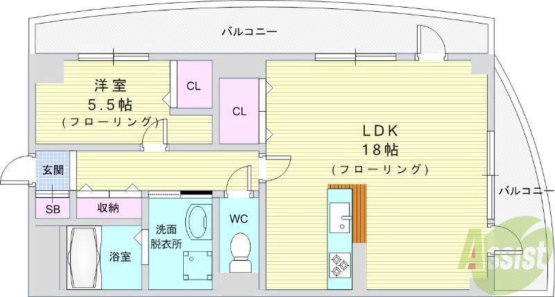 メゾンクレール(1LDK/5階)の間取り写真
