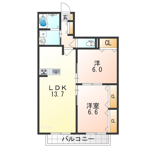 ハイムメゾン平野郷(2LDK/2階)の間取り写真