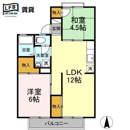 コーポ秋月(2LDK/2階)の間取り写真