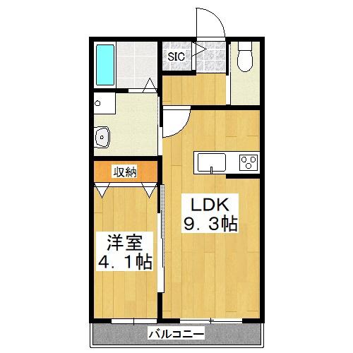 シャルール(1LDK/2階)の間取り写真