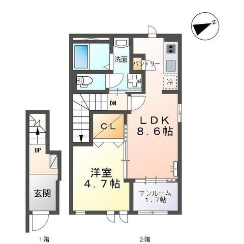 プロスパークI(1LDK/2階)の間取り写真