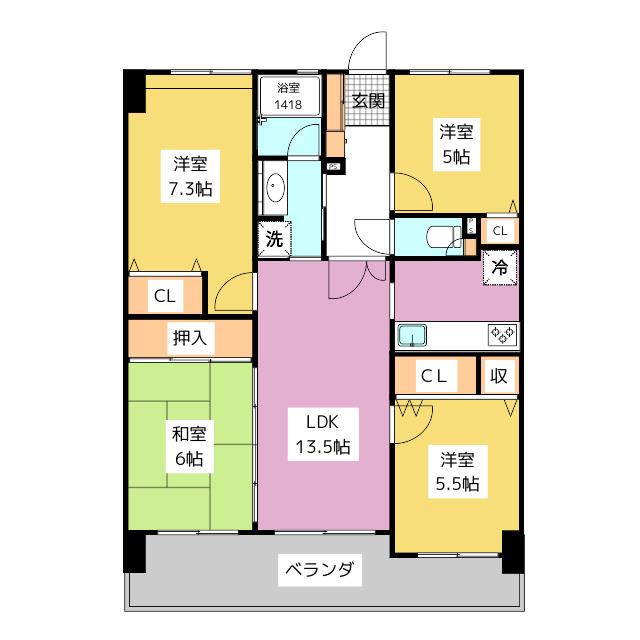 アンピール長住II(4LDK/5階)の間取り写真