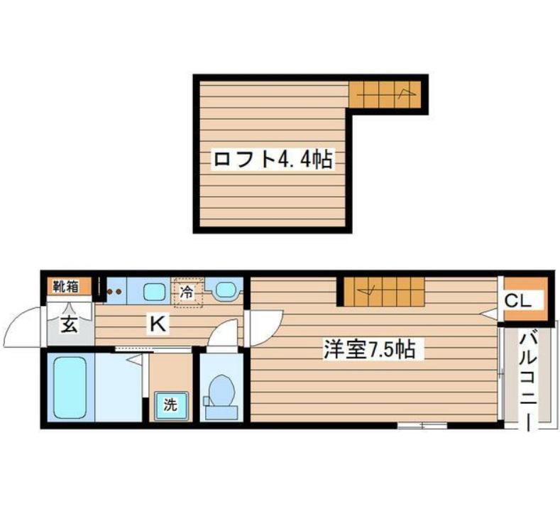 イーストポートII(1K/2階)の間取り写真