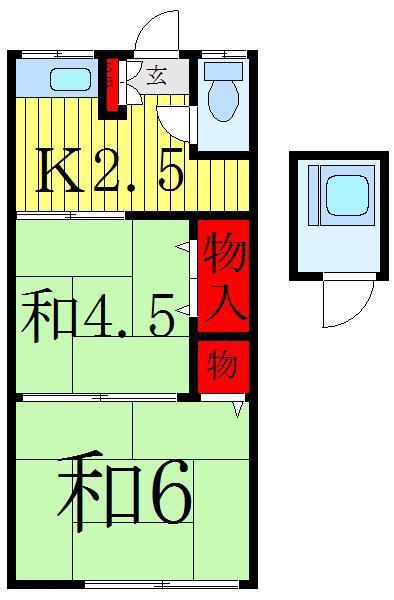 城石荘(2K/1階)の間取り写真