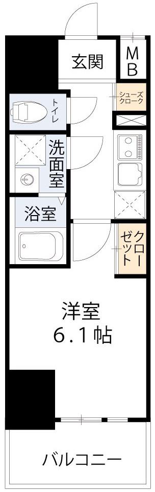 エスリードレジデンス大阪福島サウスフラッツ(1K/5階)の間取り写真