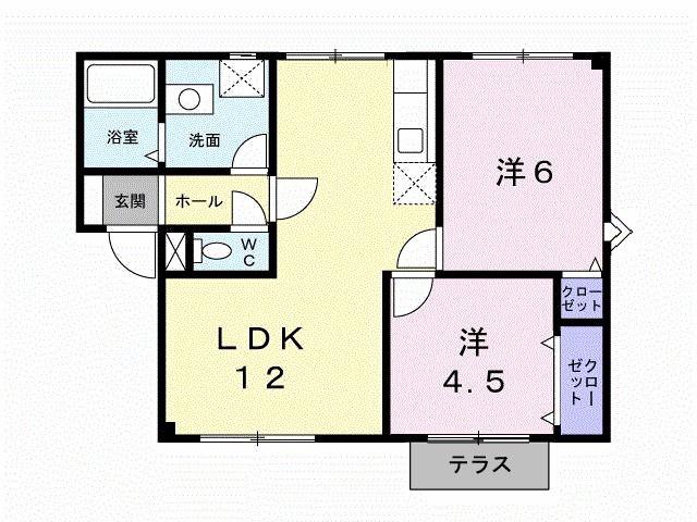 プラドール浜田(2LDK/1階)の間取り写真
