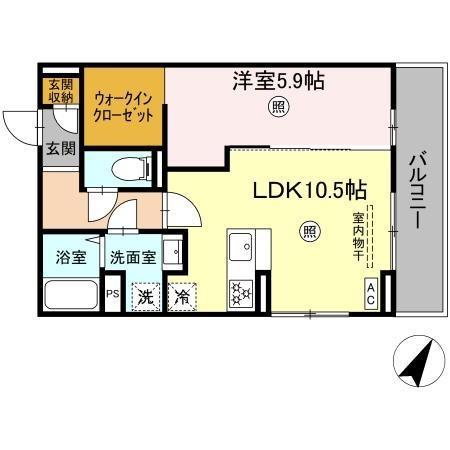 PREMILIFE下郡東(1LDK/3階)の間取り写真