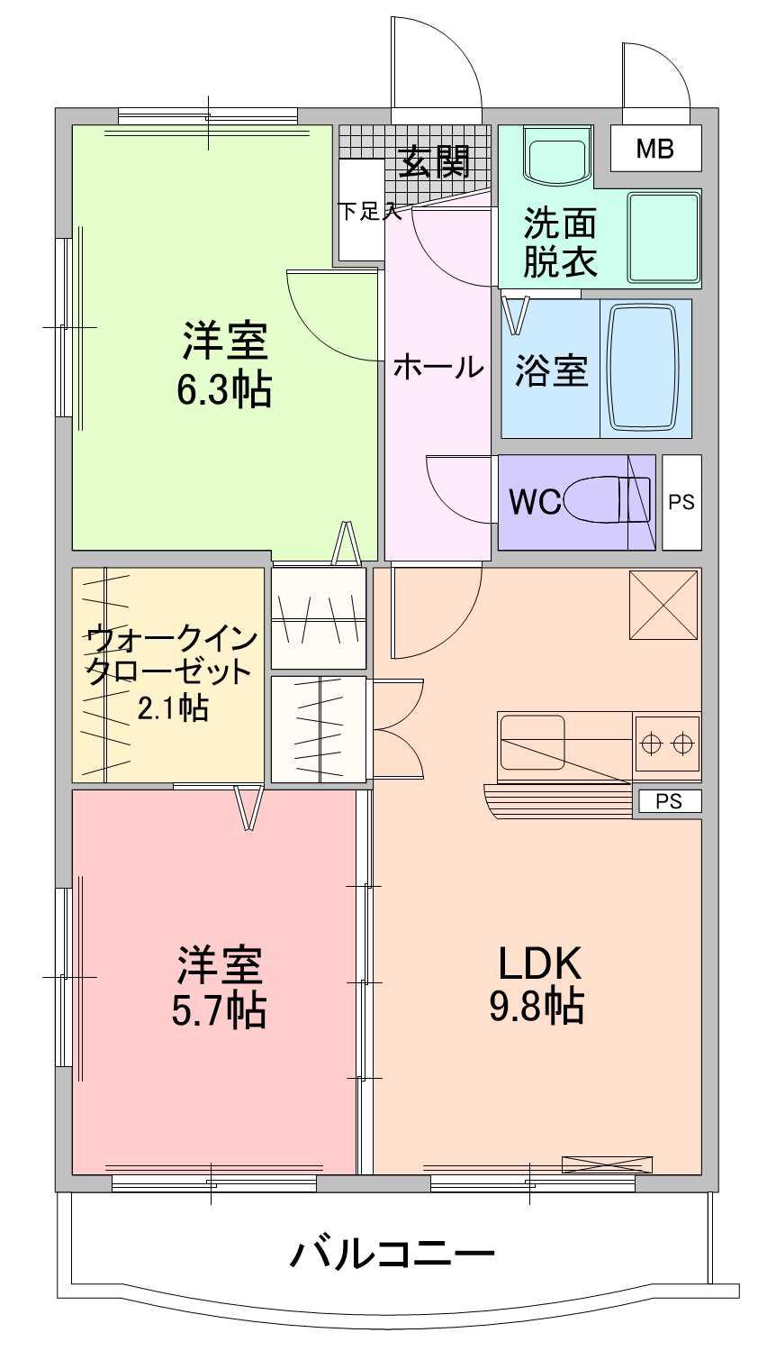 サニーサイドアップ弐番館(2LDK/1階)の間取り写真