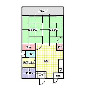 香里大西コーポ(2LDK/2階)の間取り写真