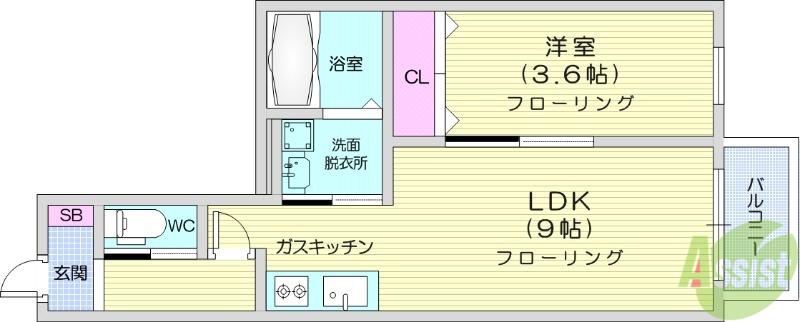 DANARS COURT向山(1LDK/1階)の間取り写真