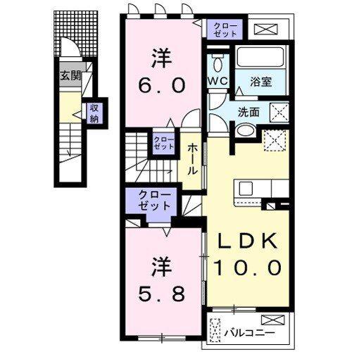 アスティオン渡町(2LDK/2階)の間取り写真