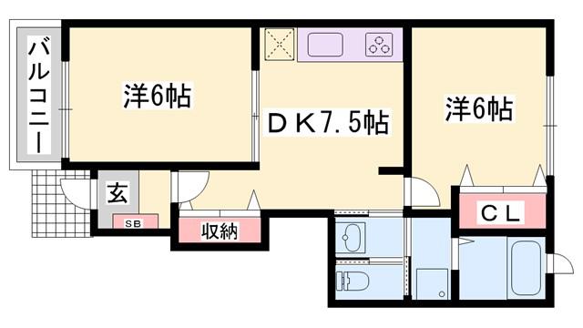 サウス・グリーン C棟(2DK/1階)の間取り写真