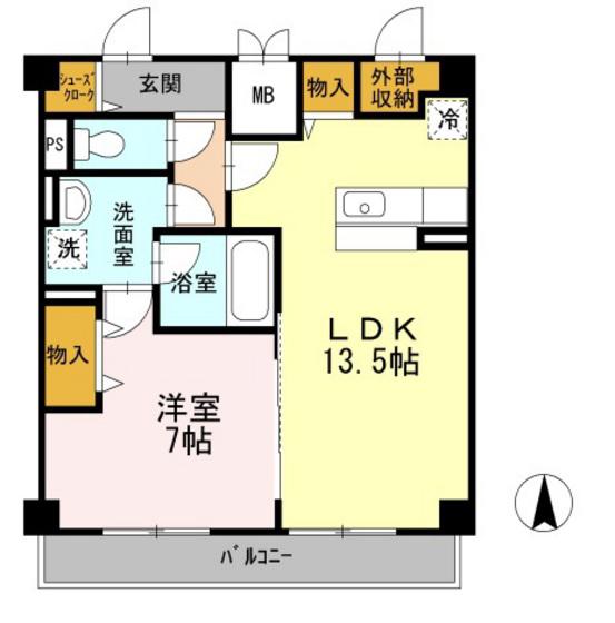 田町ガーデンハイツ(1LDK/7階)の間取り写真
