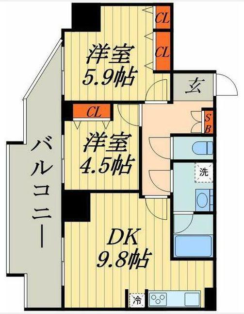 フェリーチェ川口(2DK/6階)の間取り写真