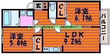 リバーサイド金岡B(2LDK/1階)の間取り写真