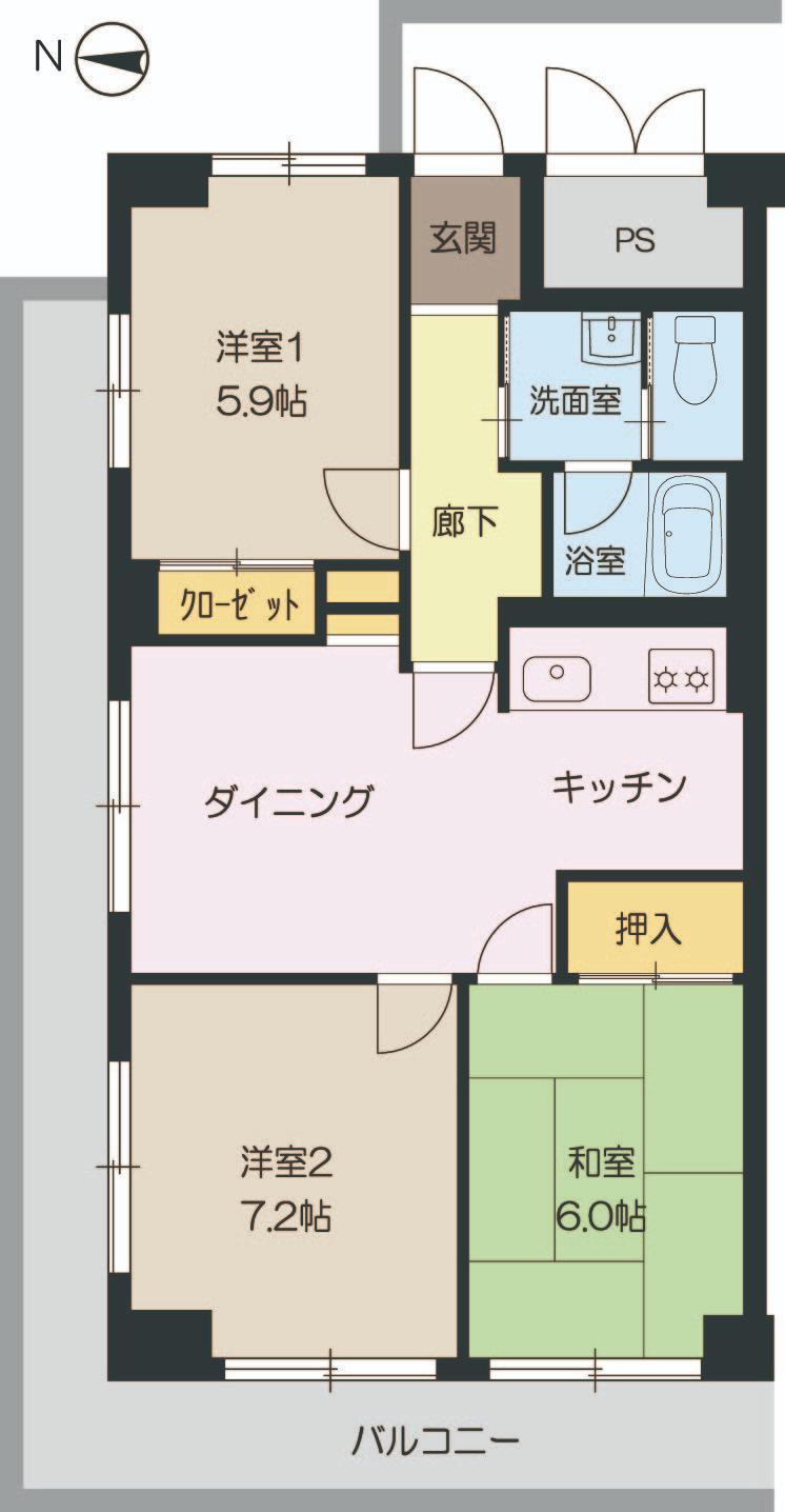 大宮吉敷町スカイハイツ(3DK/7階)の間取り写真