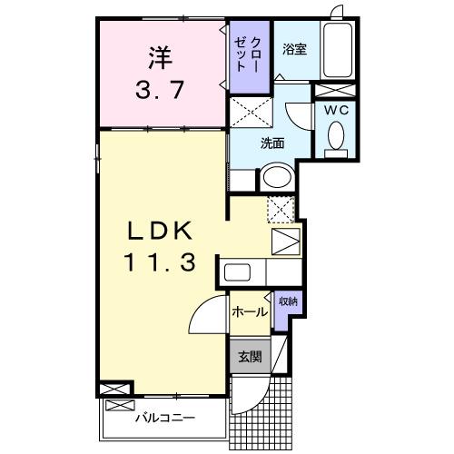 カーサ カルム(1LDK/1階)の間取り写真