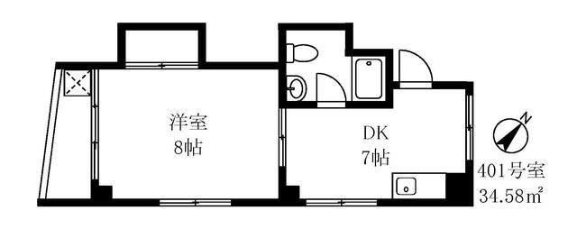 第1村嶋ビル(1DK/4階)の間取り写真