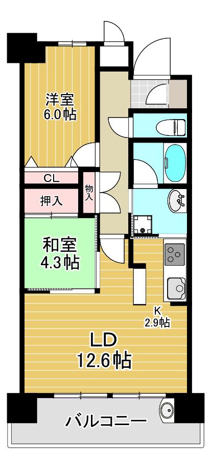 ロイヤルパークスなんば(2LDK/13階)の間取り写真