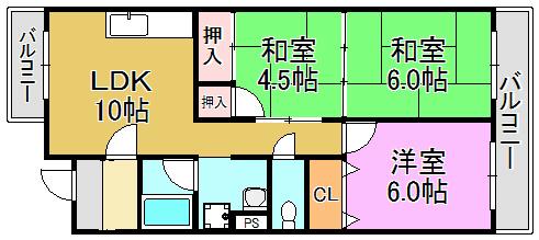 第3清風ハイツ(3LDK/2階)の間取り写真
