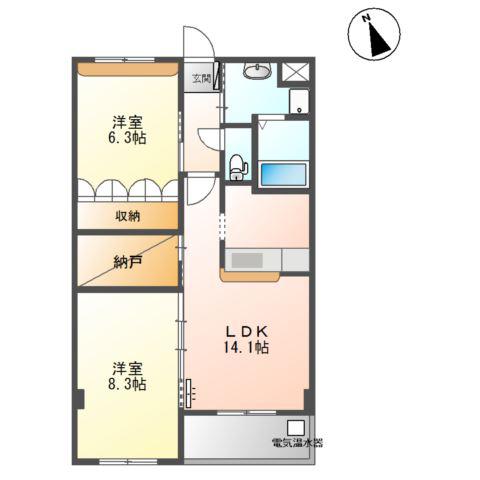 フレアマンションII(2LDK/3階)の間取り写真