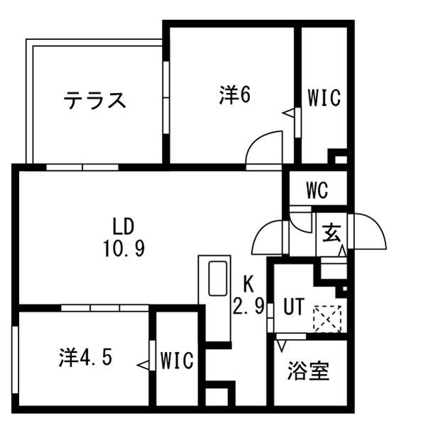 ブランシャール北11東11B棟(2LDK/1階)の間取り写真
