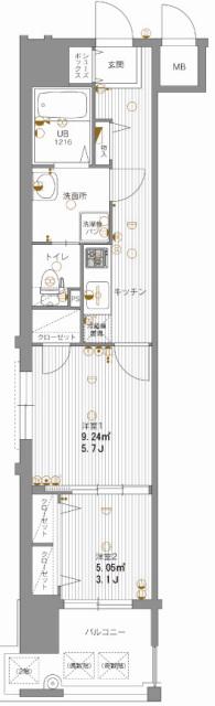 エンクレスト渡辺通II(2K/15階)の間取り写真